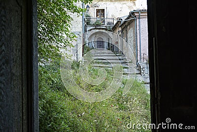 Small abandoned village, seen from an ancient church Stock Photo