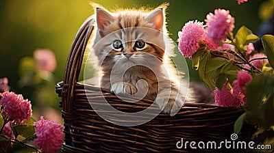 Small adorable cat in a basket Stock Photo