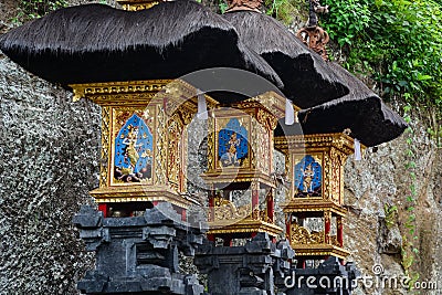 Small altars at the Hindu temple in Bali, Indonesia Editorial Stock Photo