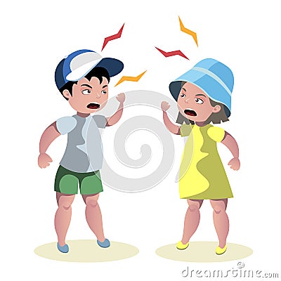 Small angry kids quarrel Vector Illustration