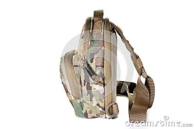 Small army combat rucksack isolated on white background, studio shot Stock Photo