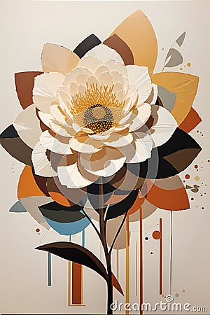 A small art with an acrylic of a geometric flower with an earth tone colors pattern Stock Photo