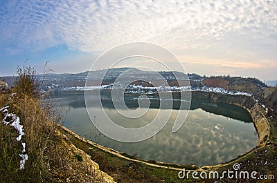 Small artifical lake on a sunny winter day Stock Photo