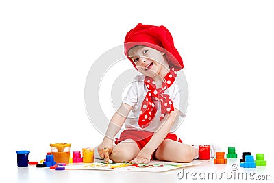 Small artist child painting with finger Stock Photo