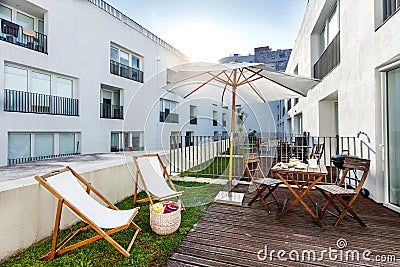 Small balcony in apartment complex Stock Photo