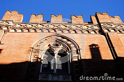 Small balcony of an old building in Bologna in Emilia Romagna (Italy) Stock Photo