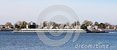 Barge Steaming Through Norfolk Virginia Harbor Stock Photo