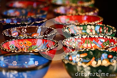 Small beautiful colorful pottery bowls in Mostar, Bosnia and Herzegovina Stock Photo