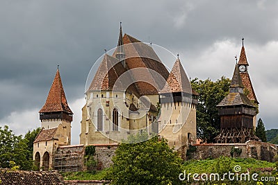 Small Biertan village with fortified church Stock Photo