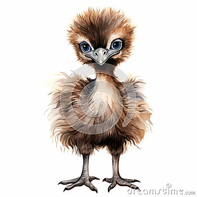 Watercolor Clipart Illustration Of Cute Emu Bird Baby Cartoon Illustration