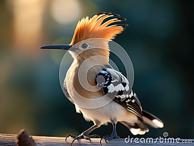 Small bird with red and yellow head is perched on top of wooden post. The bird has an orange beak, which makes it stand Stock Photo