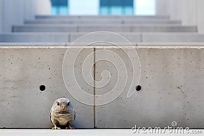 a small bird sitting on the concrete steps of a building Stock Photo
