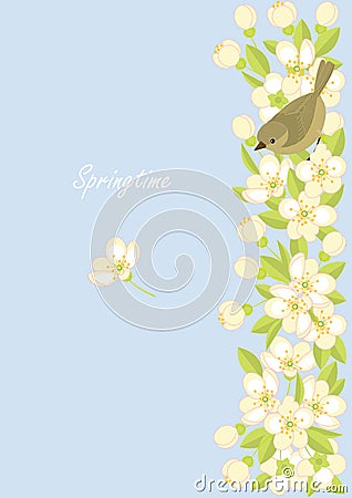 Small birds and spring blossoming branches Vector Illustration