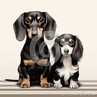 Whimsical Dachshund Dog Illustrations In Hyper-realistic Style Stock Photo