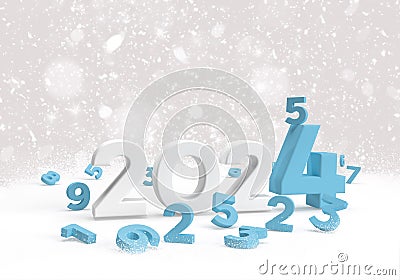 2024 with small blue number as new year math on snow background Stock Photo