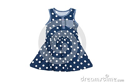 Small blue polka dot dress for girls, isolated on white Stock Photo