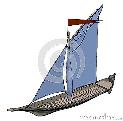 Small blue ship, illustration, vector Vector Illustration