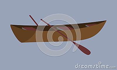 Small boat. Fishing wooden boat with oars. Vector Illustration