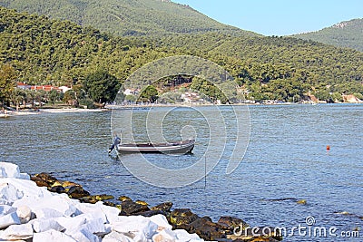 Small boat in Port Limenas - Thassos Greece Stock Photo