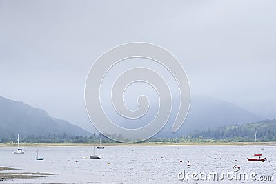 Small boat scene in sea water for tranquility calm peace and mindfulness Stock Photo