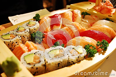 Small boat with sushi Stock Photo