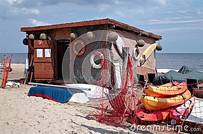 Small boating station on the Baltic beach. Stock Photo