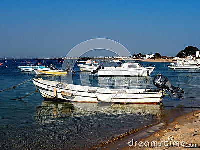 Boats Anchored Off Ilha Da Culatra Portugal Editorial Stock Photo