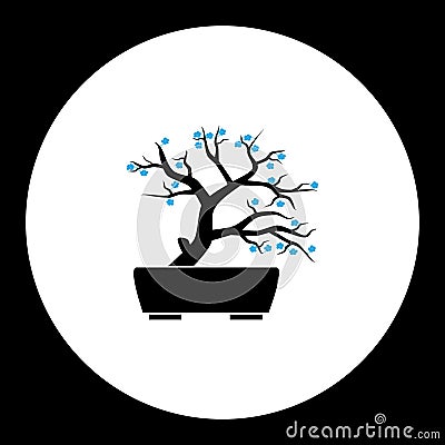 Small bonsai plant with blue flowers silhouette icon Vector Illustration