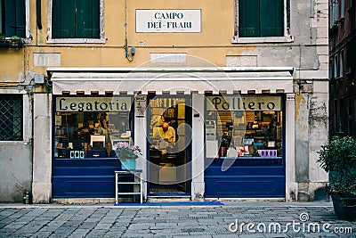 Small book bindery shop in Venice, Italy Editorial Stock Photo