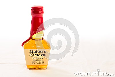 A small bottle of Kentucky Straight Bourbon Whisky on a white background. Editorial Stock Photo