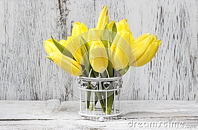 Small bouquet of yellow tulips Stock Photo