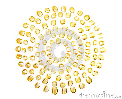 Small brush strokes in a circle. Gold spot from decorative paint with sparkles. Golden brush stroke Stock Photo