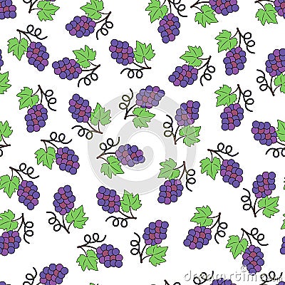 Small brushes of ripe grapes . Seamless vector background Vector Illustration