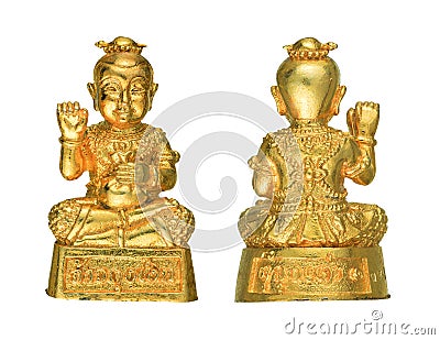Small Buddha image or Thai amulet isolated on white background Stock Photo
