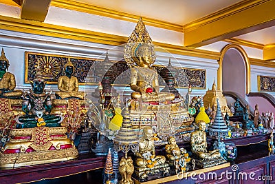 The small Buddha sculpture inside the temple of the Golden Mountain or Wat Saket. Editorial Stock Photo