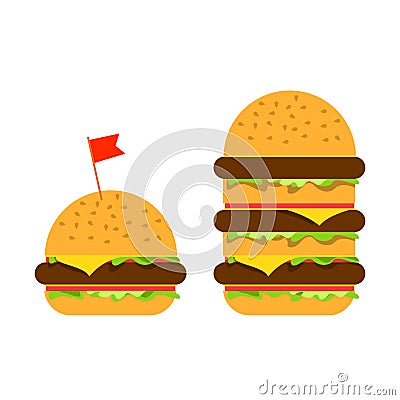 Small burger and big beefburger Vector Illustration