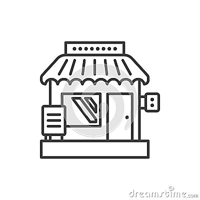 Small business icon. Creative image of a small shop. Linear vector isolated on white background. Vector Illustration