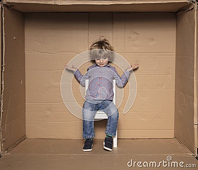 Small businessman spreads his hands, an unknown future Stock Photo