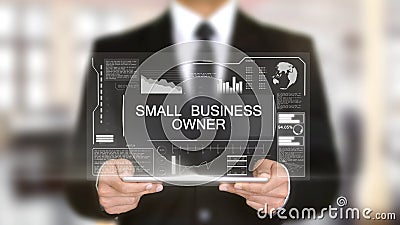 Small Business Owner, Hologram Futuristic Interface, Augmented Virtual Realit Stock Photo