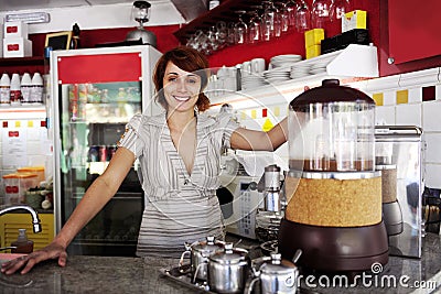 Small business: proud owner or waitress Stock Photo