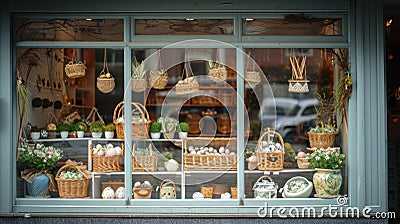 Charming Shopfront Displaying Easter Basket Variety Stock Photo