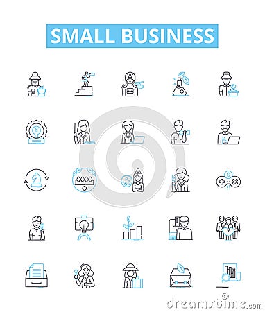 Small business vector line icons set. Small, business, entrepreneur, start-up, venture, micro, sole-proprietor Vector Illustration