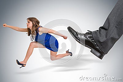 Small business woman running away from a boss pressure Stock Photo