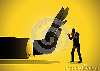 Small Businessman Against Giant Hand Vector Illustration