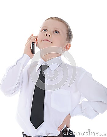 Small businessman talking on the phone. Stock Photo