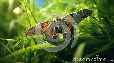 Photorealistic Rendering Of A Large Moth Petting In The Grass Stock Photo
