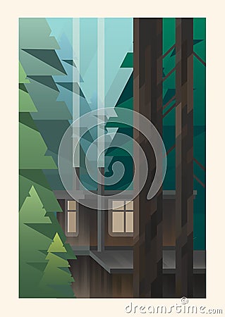 Small cabin in the woods Vector Illustration