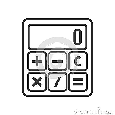 Small Calculator Outline Flat Icon on White Vector Illustration