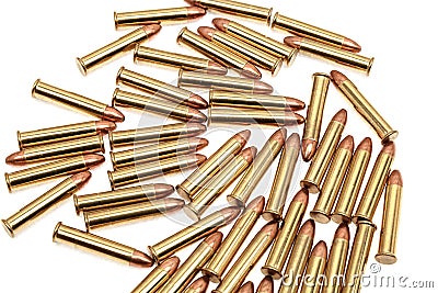 Small-caliber rifle cartridges isolated on white Stock Photo