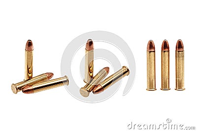 Small-caliber rifle cartridges isolated on white Stock Photo